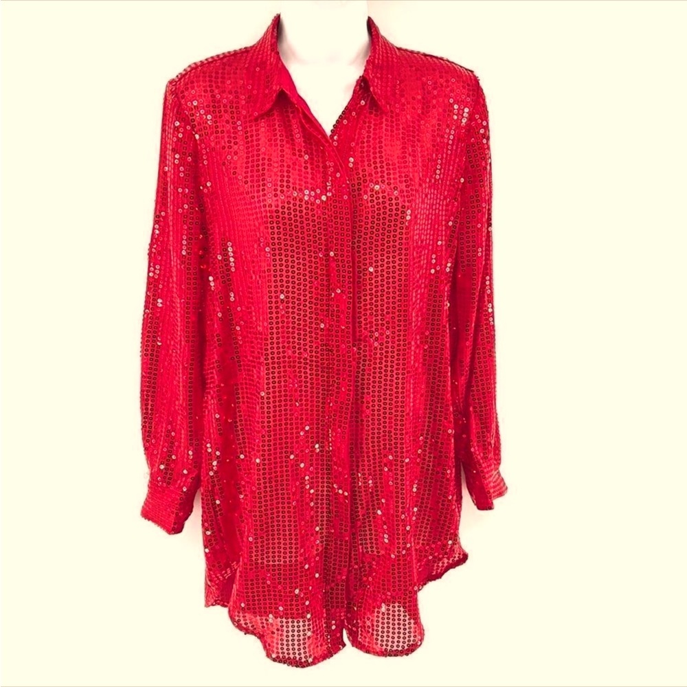 DKNY Red Sheer Camisole With Sequins 🌹🌹